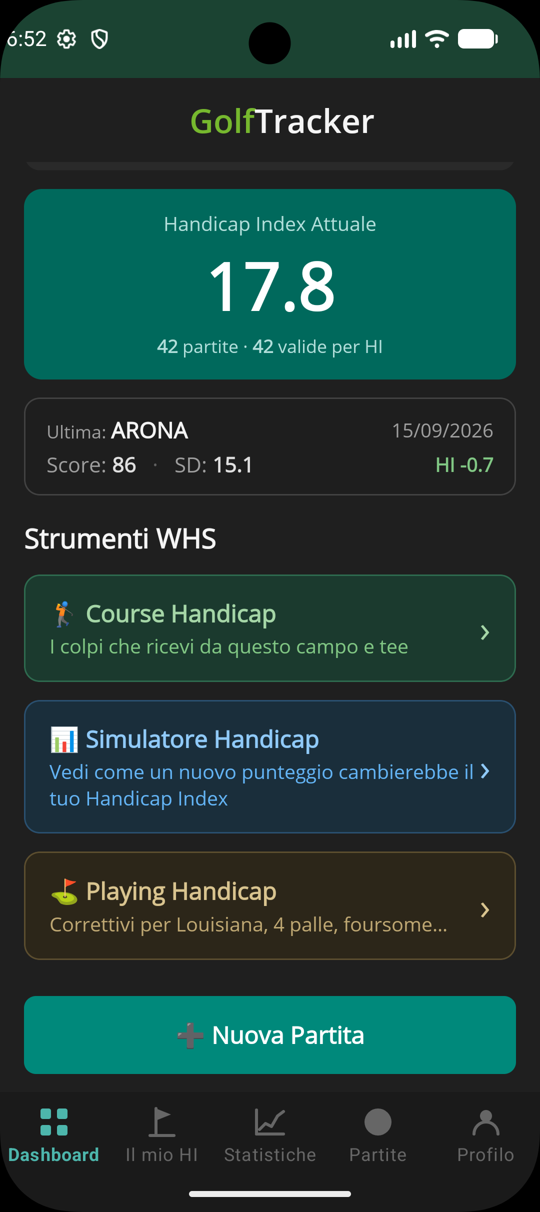 GolfTracker — Dashboard