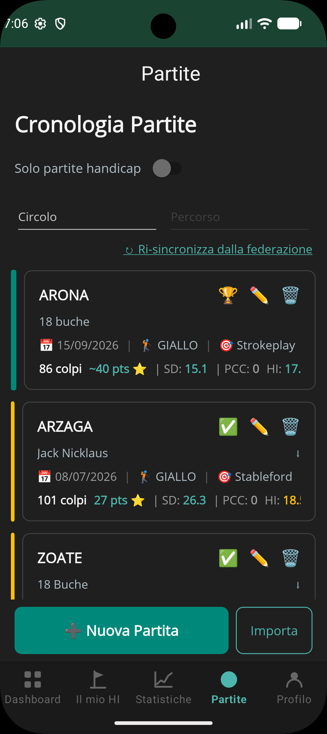 GolfTracker — Partite